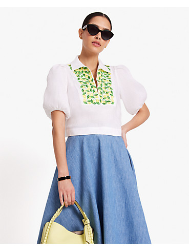 Embroidered Lemons Puff Sleeve Top, , rr_productgrid