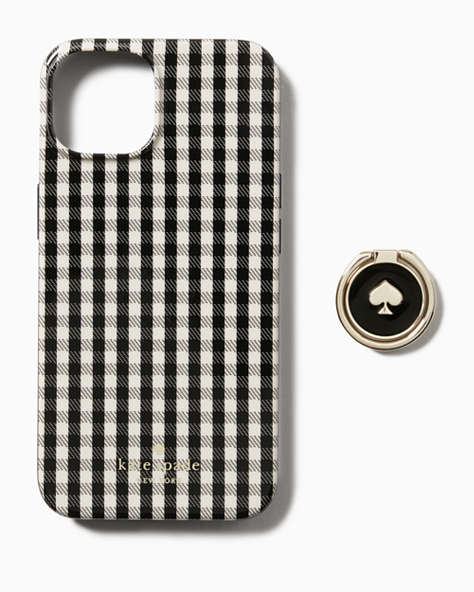 Kate Spade,Jazzy Gingham Stability Ring iPhone 14 Case,Black Multi