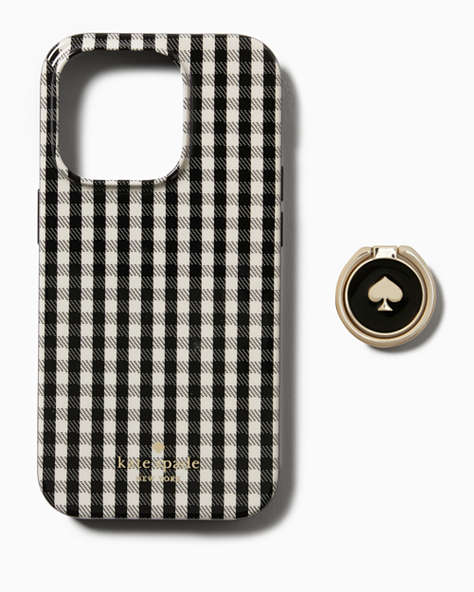 Kate Spade,Jazzy Gingham Stability Ring iPhone 14 Pro Case,Black Multi