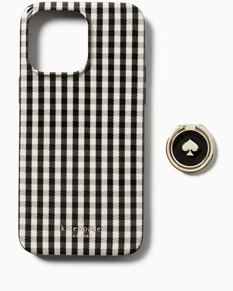 Kate Spade,Jazzy Gingham Stability Ring iPhone 14 Pro Max Case,Black Multi
