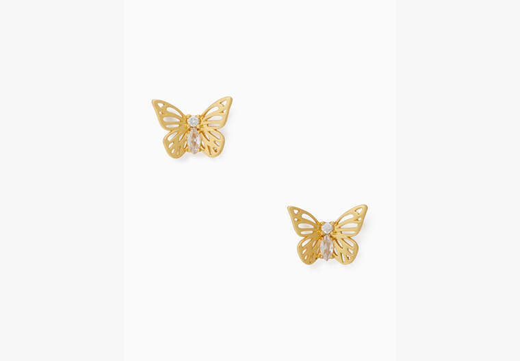 Gold Butterfly Studs, Clear/Gold, Product image number 0