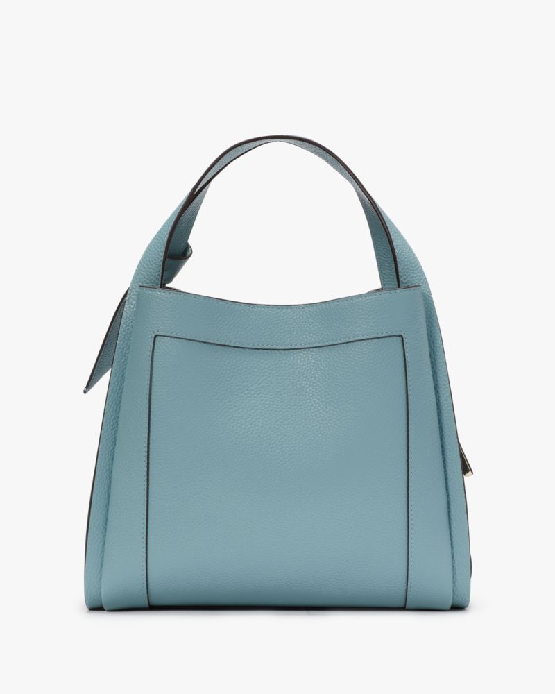 Kate Spade New York Knott Colorblocked Pebbled Leather and Suede Medium Top Zip Satchel Bag - Aegean Teal Multi