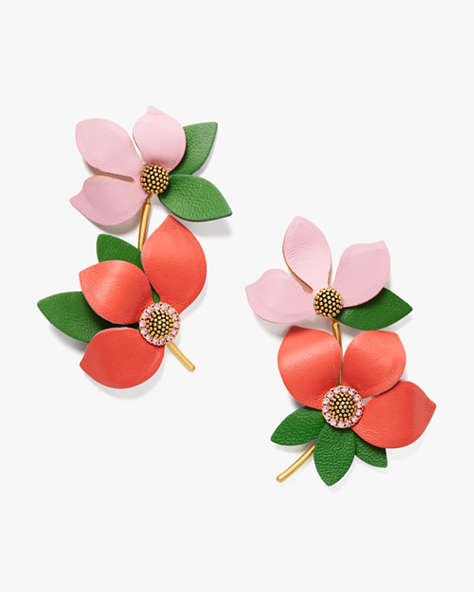 Kate Spade,Flower Power Leather Earrings,Red Multi