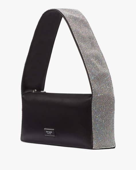 Kate Spade,Afterparty Crystal Embellished Satin Shoulder Bag,Black Multi