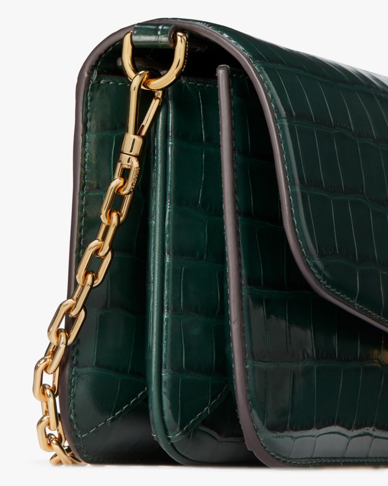 Julia Acrylic Chain Crossbody Bag Croco Dark Green