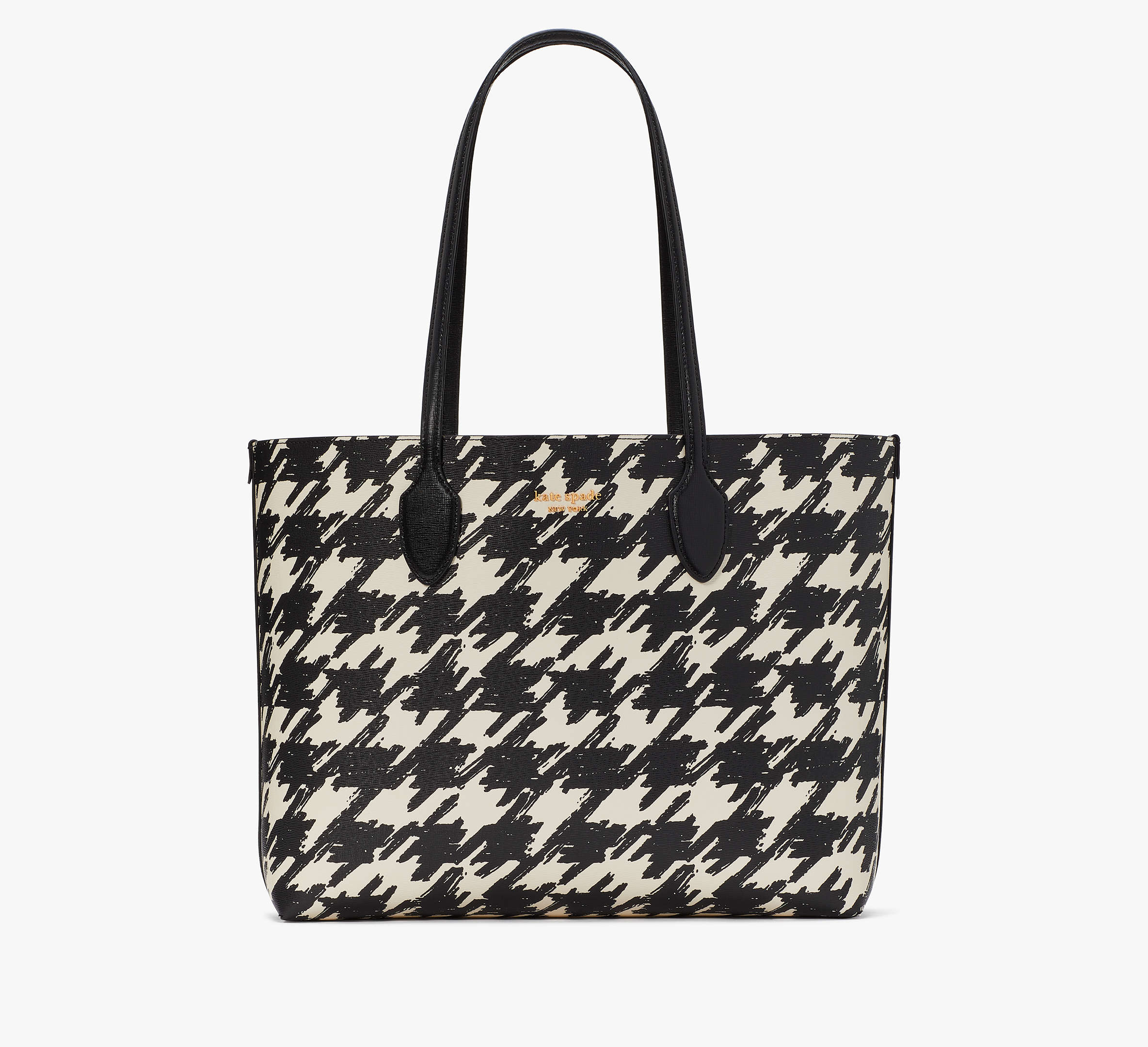 Kate Spade Bleecker Painterly Houndstooth Large Tote In Black