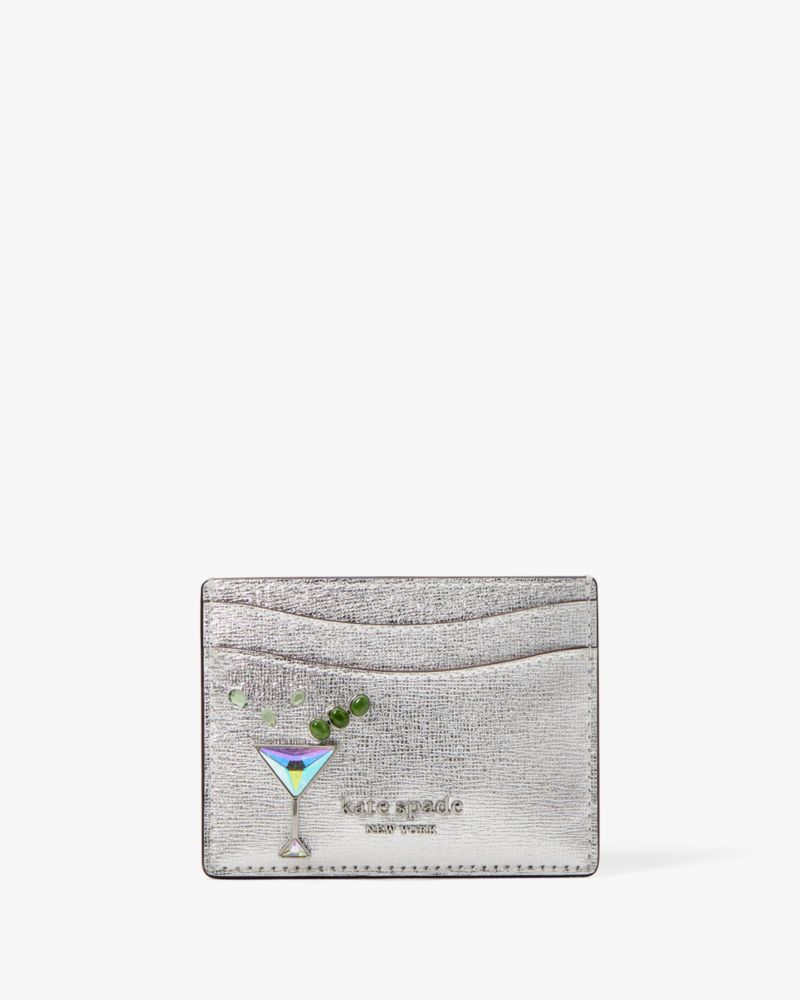 Kate Spade Shaken Not Stirred Embellished Metallic Cardholder