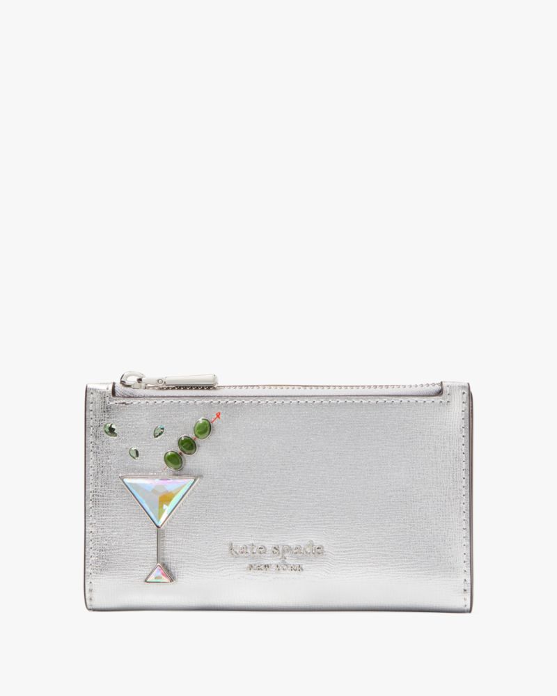 Kate Spade Shaken Not Stirred Embellished Metallic Small Slim Bifold Wallet