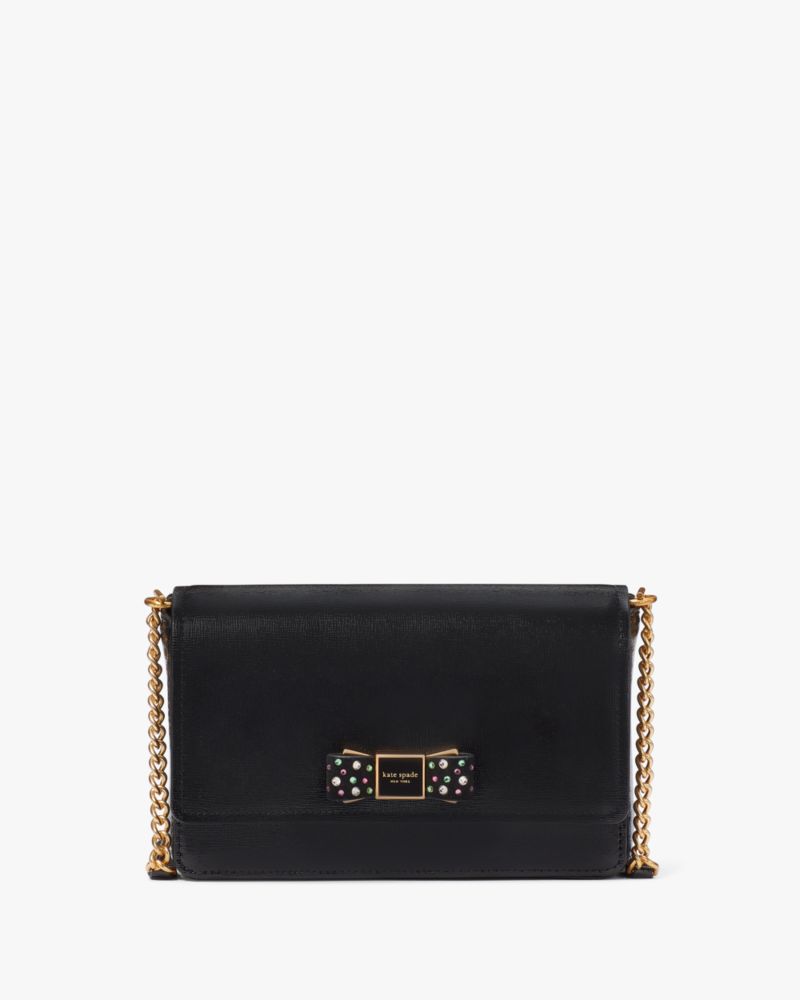 Kate Spade Morgan Bow Bedazzled Flap Chain Wallet In Black