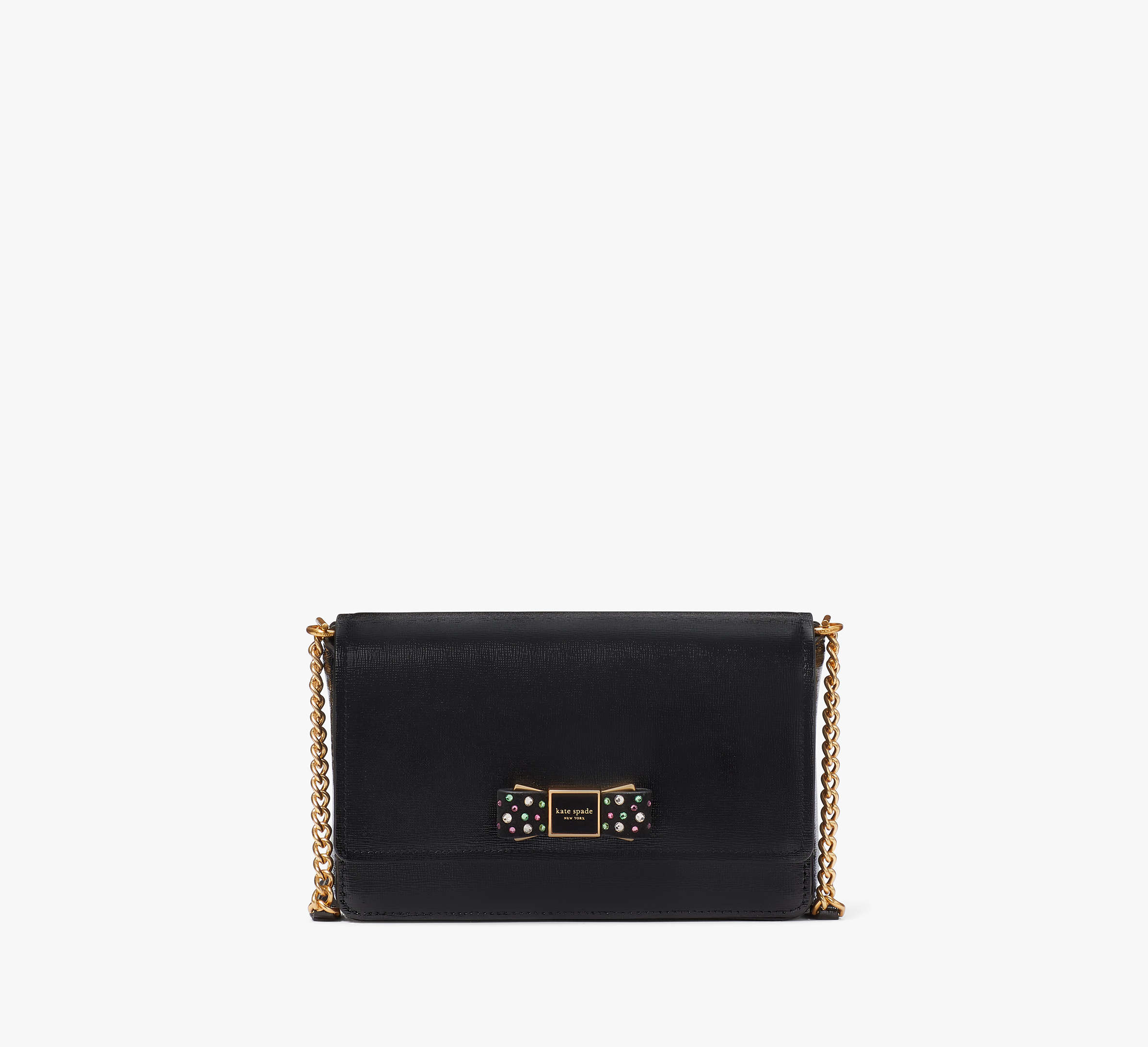 Kate Spade Morgan Bow Bedazzled Flap Chain Wallet In Black
