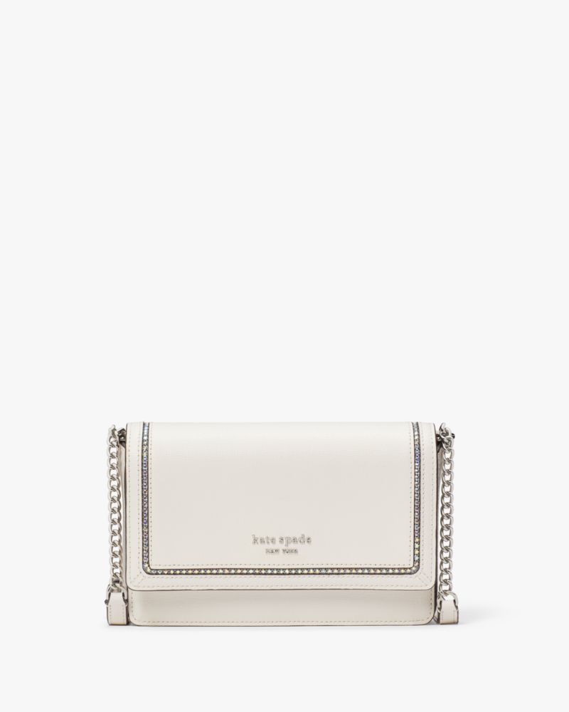 Kate Spade Morgan Crystal Inlay Flap Chain Wallet In Parchment