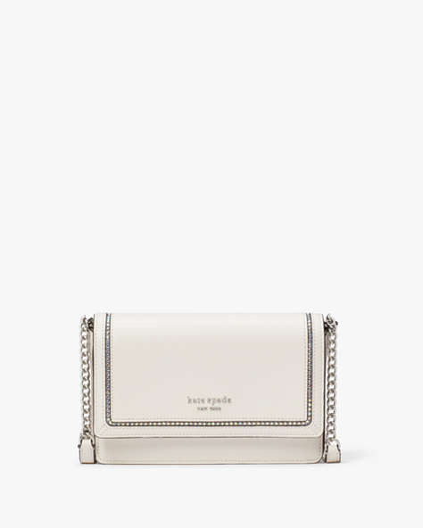 Kate Spade,Morgan Crystal Inlay Flap Chain Wallet,Parchment