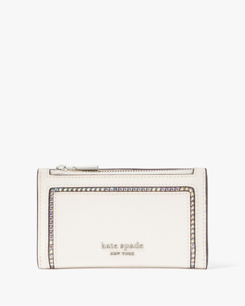 Kate Spade Morgan Crystal Inlay Small Slim Bifold Wallet In Parchment