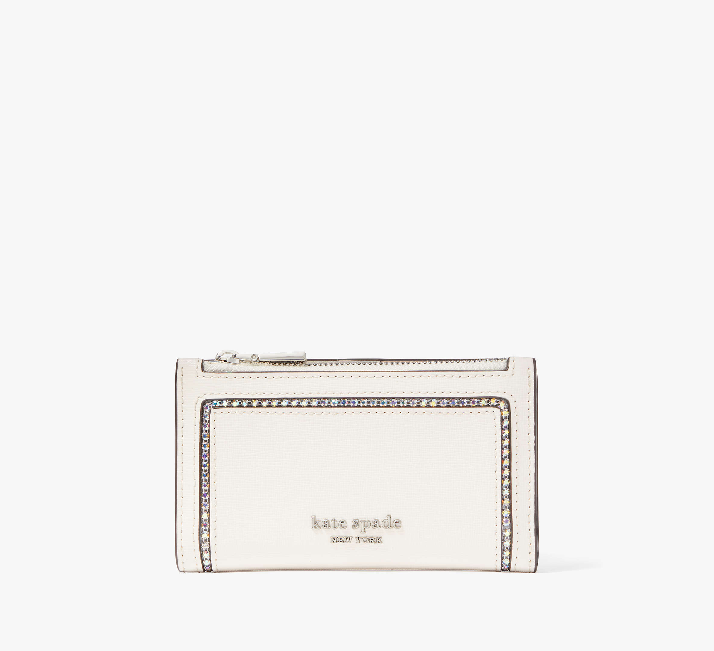 Kate Spade Morgan Crystal Inlay Small Slim Bifold Wallet In Parchment