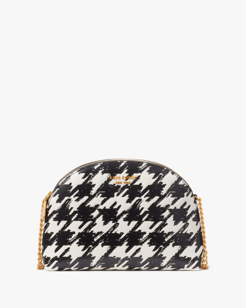 Kate Spade Morgan Painterly Houndstooth Double-zip Dome Crossbody In Black