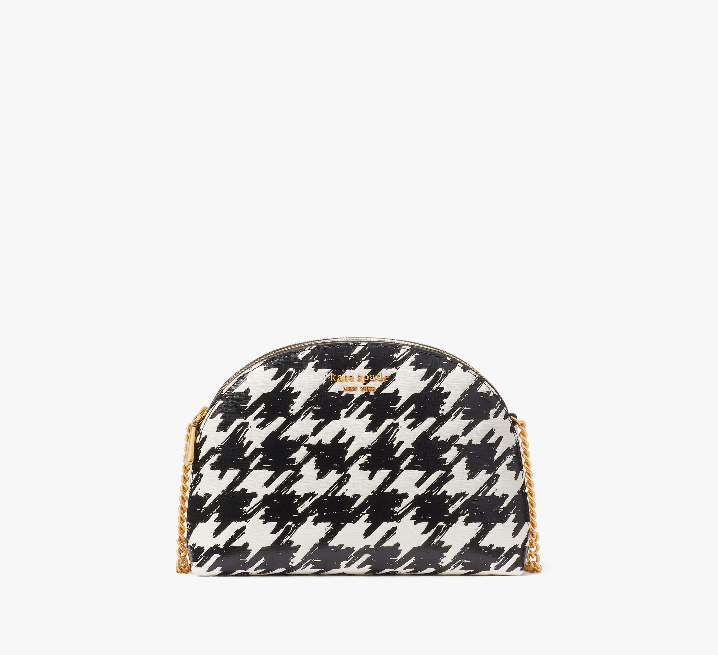 Kate Spade Morgan Painterly Houndstooth Double-zip Dome Crossbody In Black