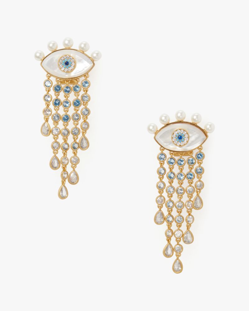 Shop Kate Spade Evil Eye Statement Fringe Earrings In Cream