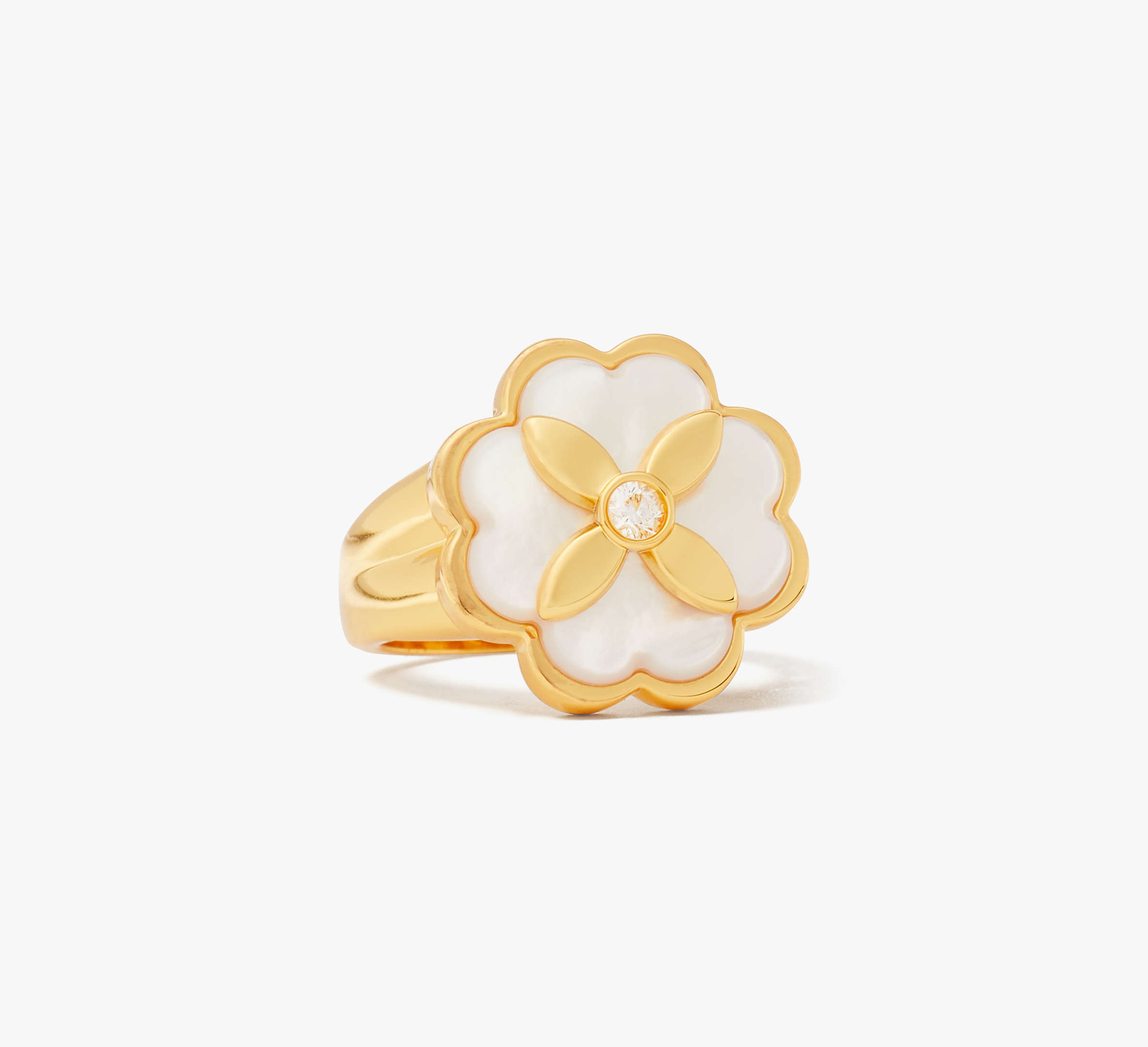 Kate Spade Heritage Bloom Signet Ring In Cream/gold