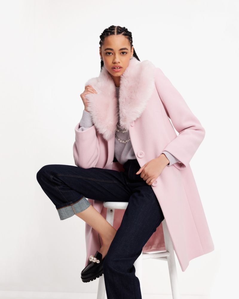 Kate Spade Faux Fur Lapel Wool Coat