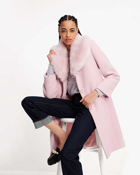 Mantel mit Kragen aus Kunstfell, Impatiens Pink, ProductTile