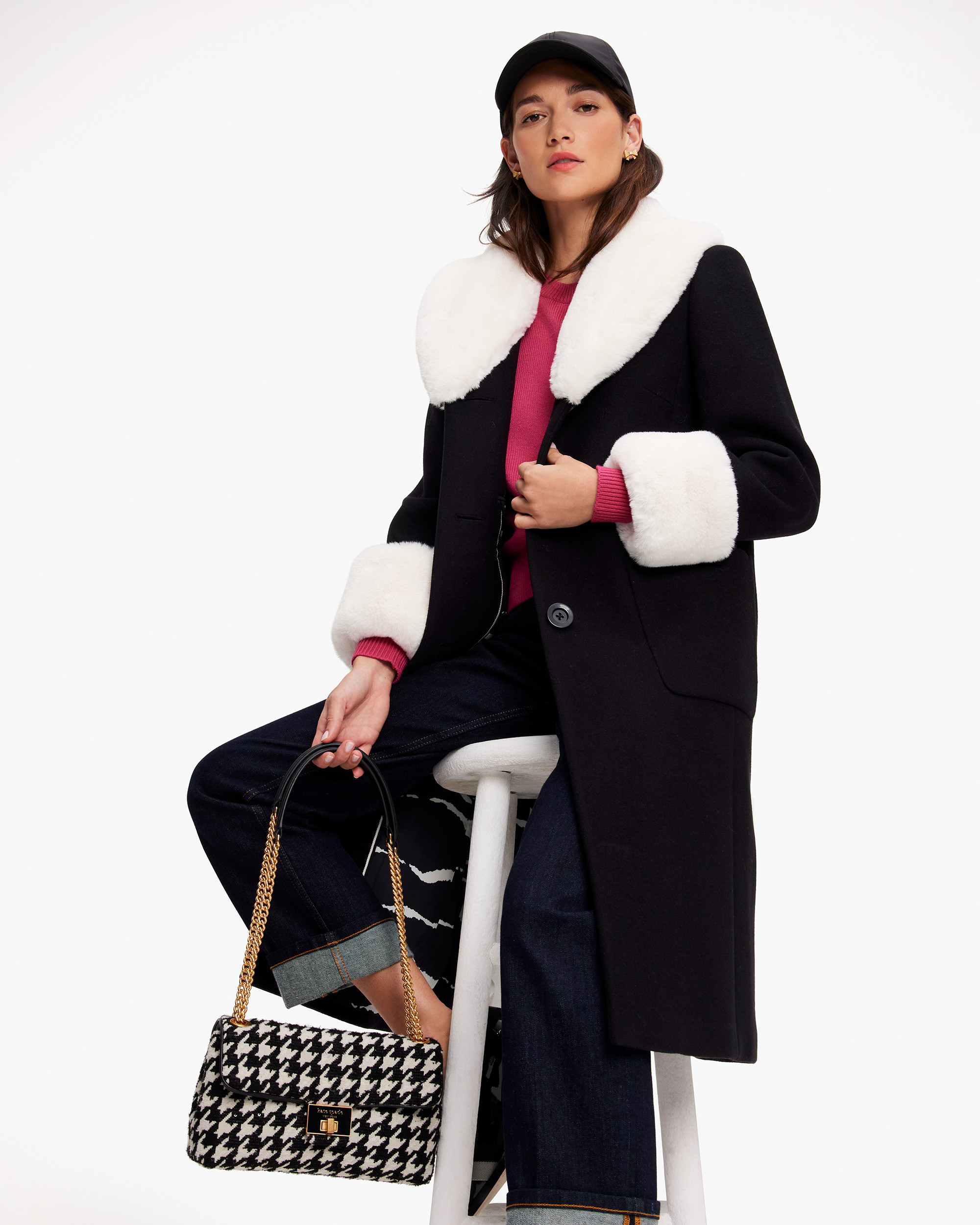 Kate Spade Faux Fur Trim Wool Coat