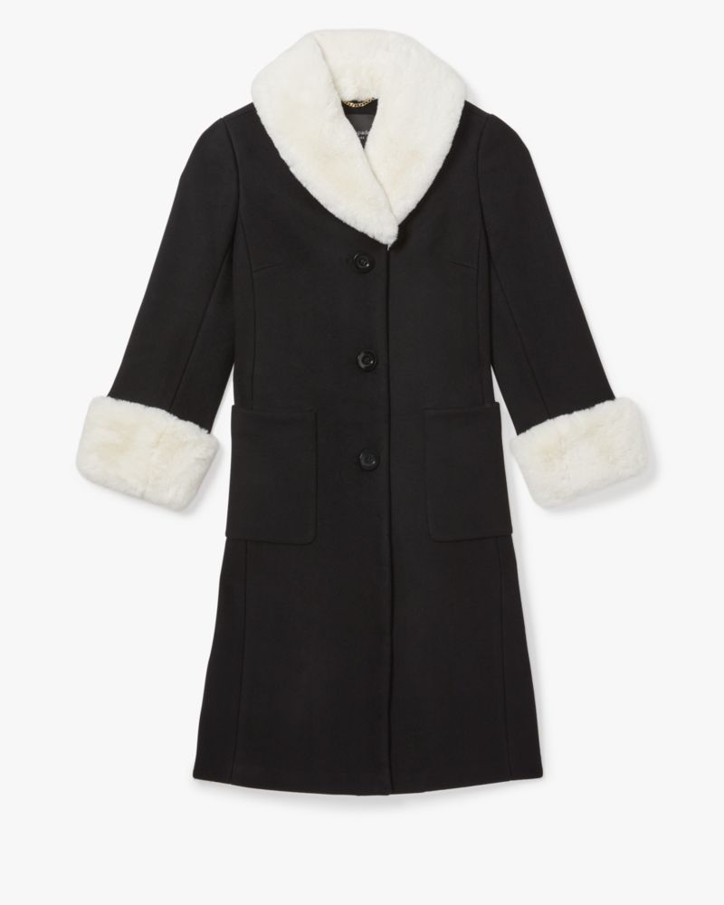 Kate Spade Faux Fur Trim Wool Coat. 6