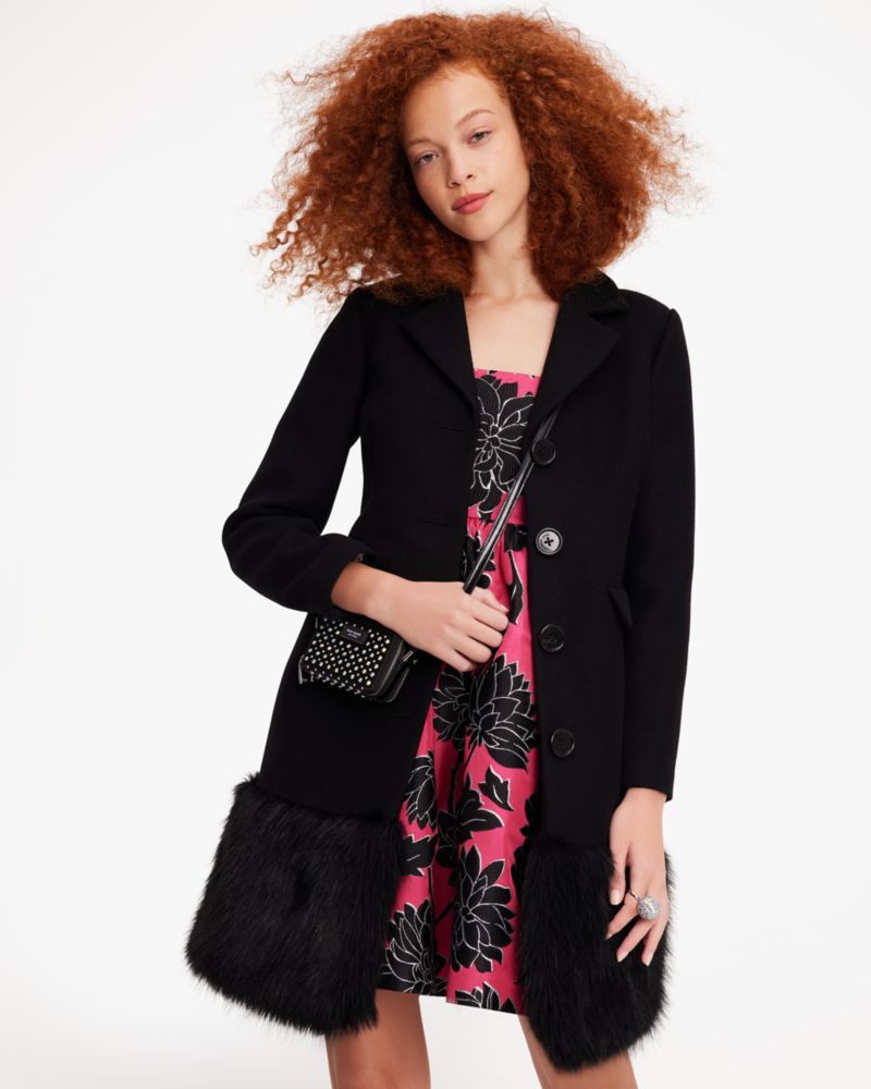 Faux Fur Trim Wool Coat