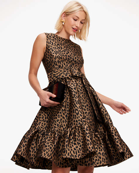 Modern Leopard Brocade Dress, Light Tobacco, ProductTile