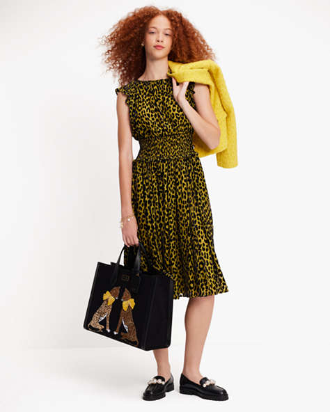 Modern Leopard Smocked Waist Dress, Chartreuse, ProductTile