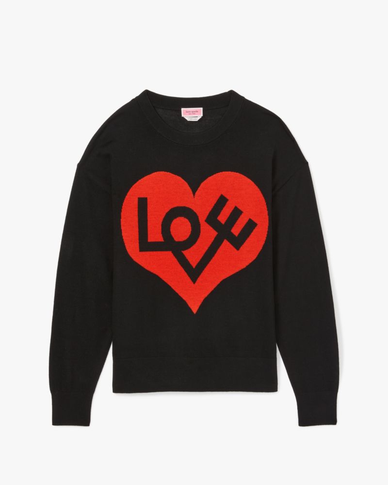 Shop Kate Spade Love Heart Intarsia Sweater In Black