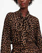 Kate Spade,Modern Leopard Tie-Neck Shirt,Light Tobacco