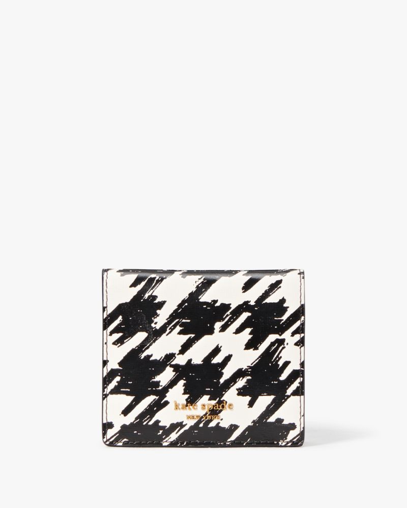 Kate Spade Morgan Painterly Houndstooth Small Bifold Wallet In Black