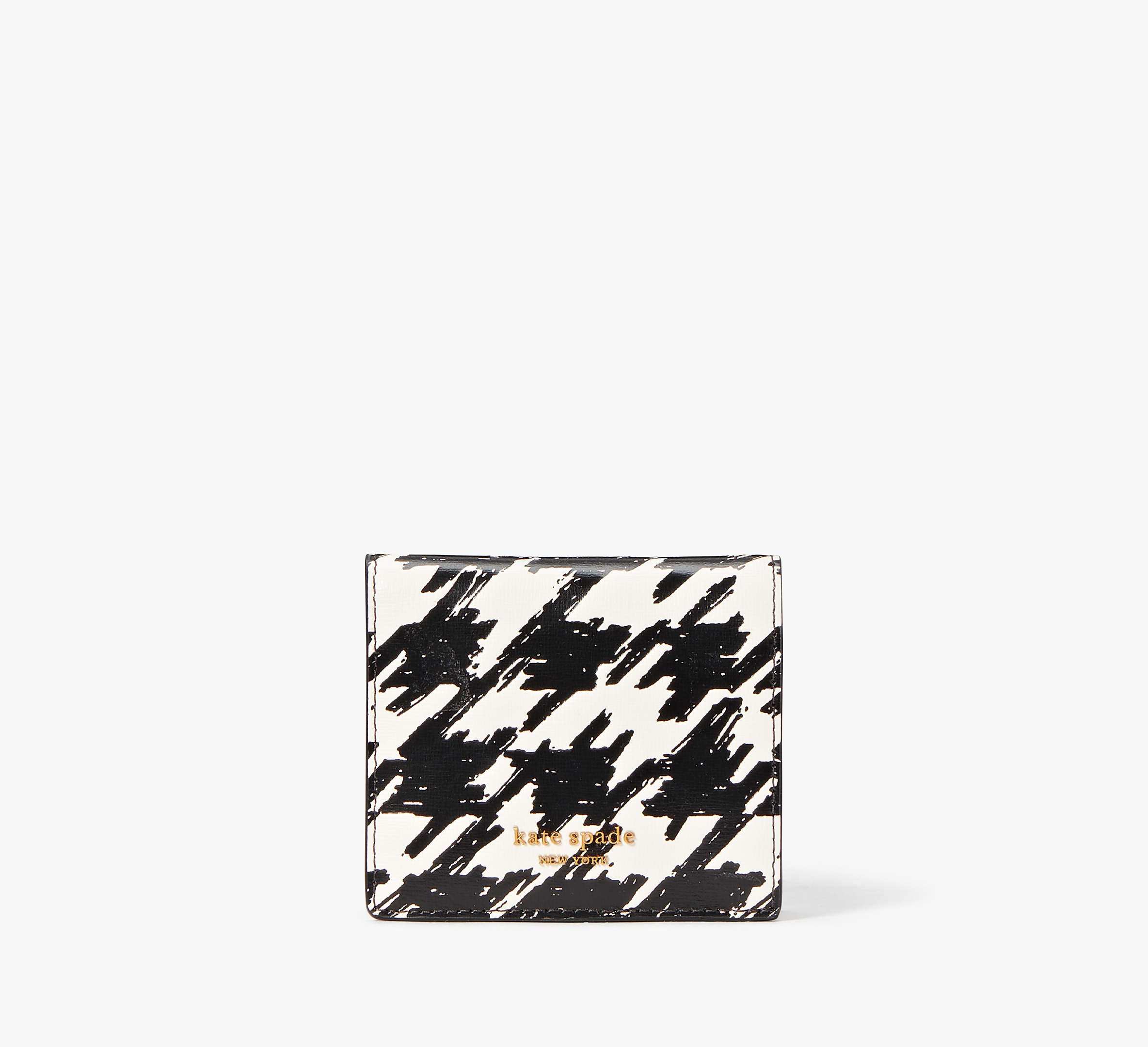 Kate Spade Morgan Painterly Houndstooth Small Bifold Wallet In Black