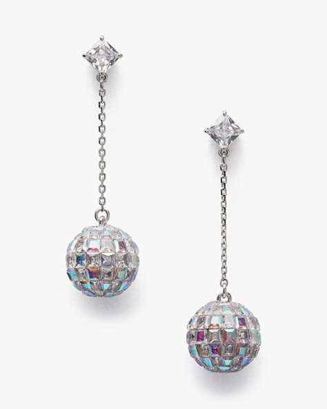 Kate Spade,Beaming Bright Disco Ball Linear Earrings,Clear/Silver