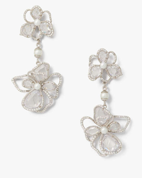 Precious Bloom Double Drop Earrings, Clear/Silver, ProductTile