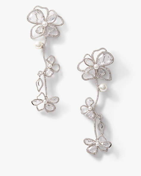 Precious Bloom Statement Earrings, Clear/Silver, ProductTile