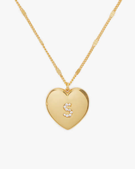 Kate Spade,S Heart Letter Locket Necklace,Clear/Gold