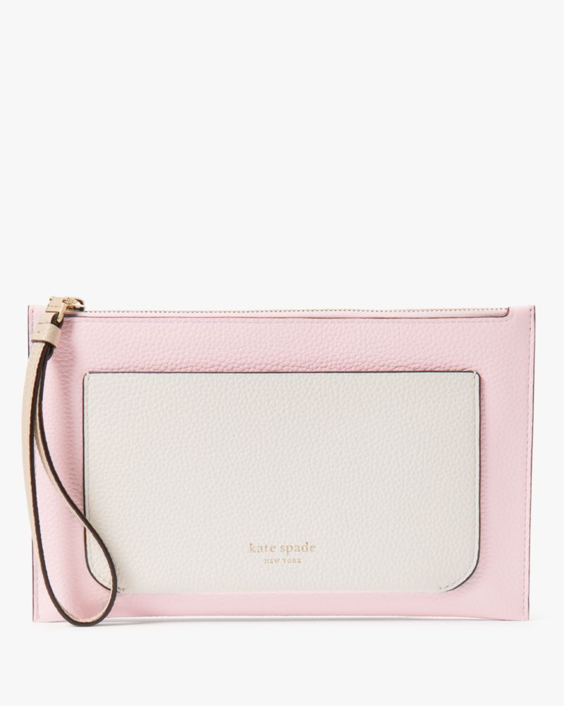 Shop Kate Spade Ava Colorblocked Wristlet In Shimmer Pink