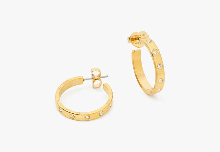 Kate Spade,Set In Stone Hoops,Clear/Gold