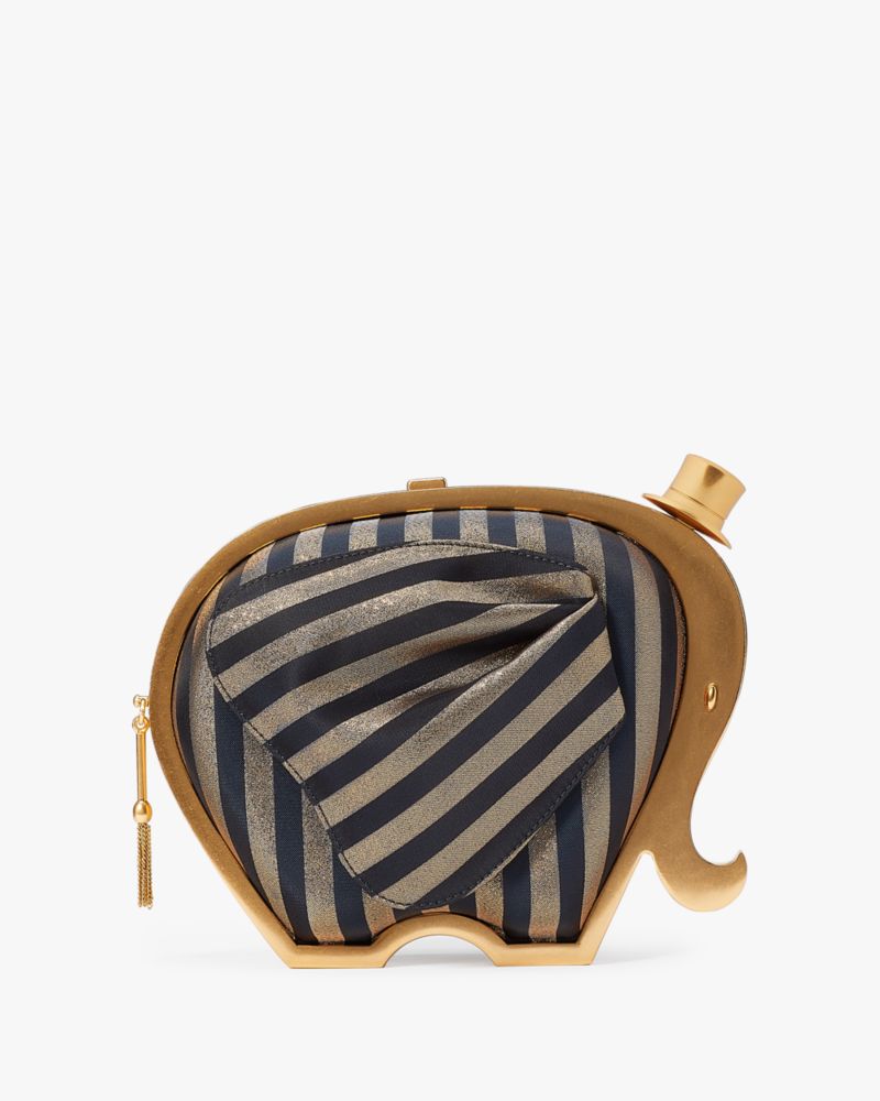 Kate Spade Ellie Striped 3D Elephant Metallic Clutch. 4