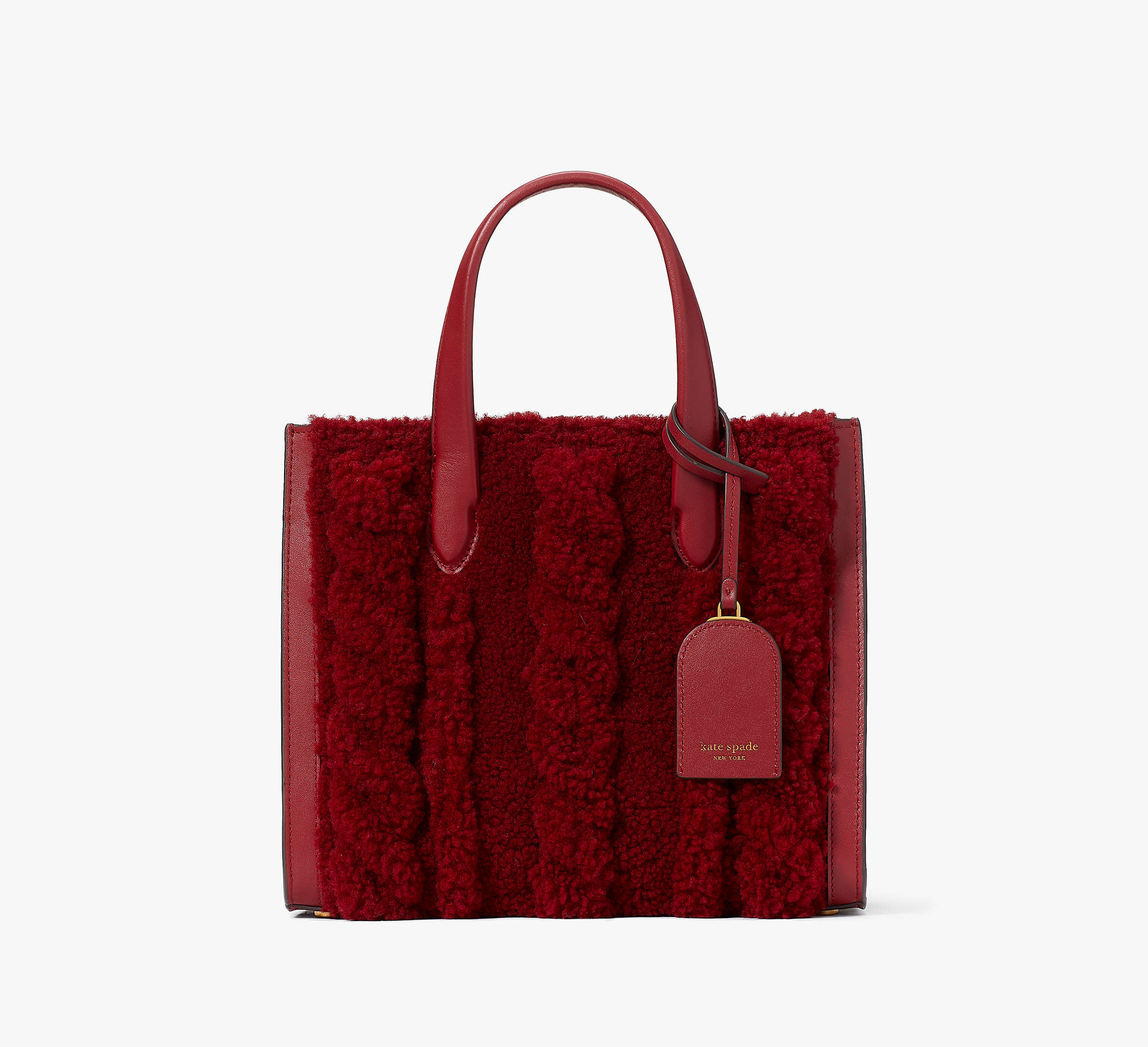 Kate Spade Manhattan Cable Knit Shearling Small Tote In Crimson