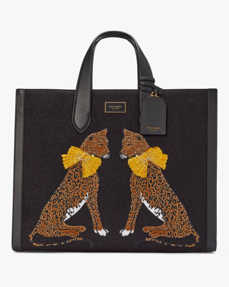 Manhattan Lady Leopard Embroidered Large Tote