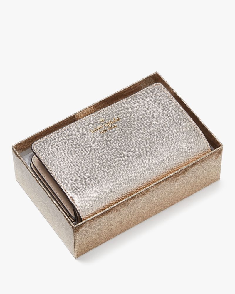 Kate Spade Glimmer Metallic Saffiano Medium Compact Bifold Wallet