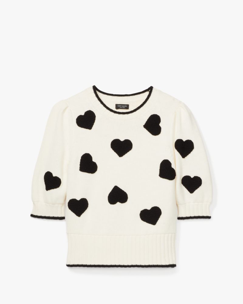 Shop Kate Spade Scattered Hearts Crochet Sweater In Black/french Cream