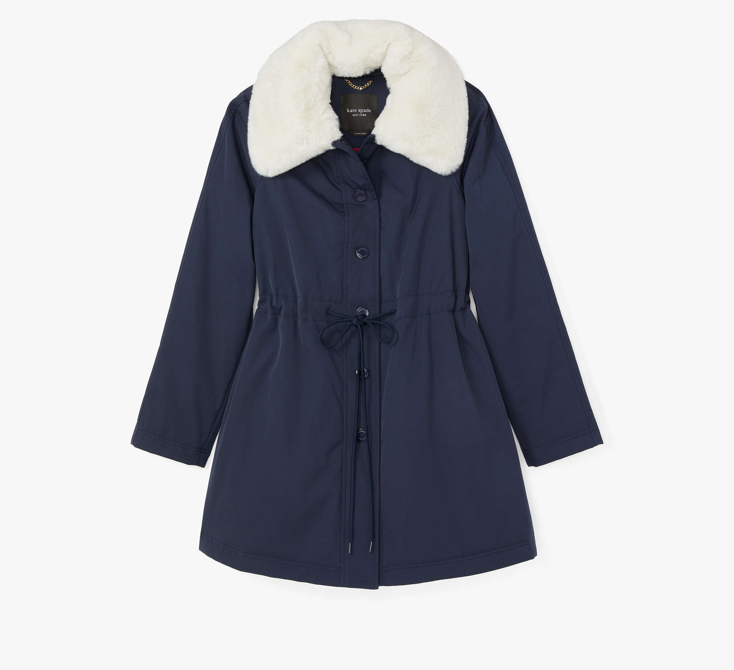 Shop Kate Spade Cinch Waist Faux Fur Coat In Blazer Blue
