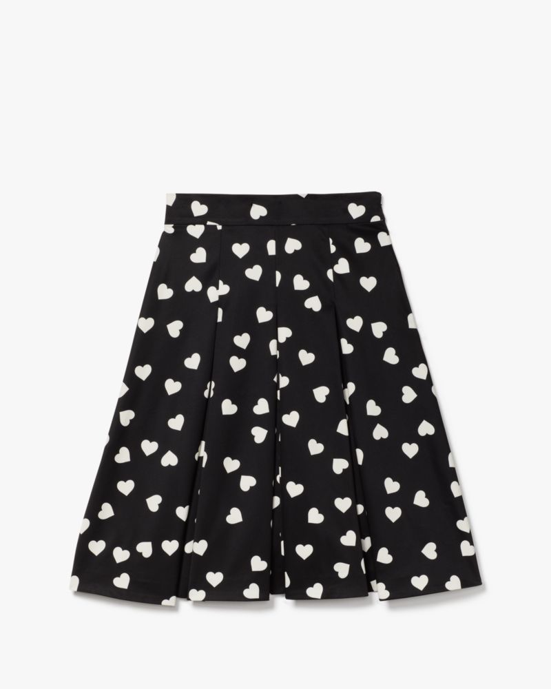 Shop Kate Spade Scattered Hearts Midi Skirt In Black/french Cream