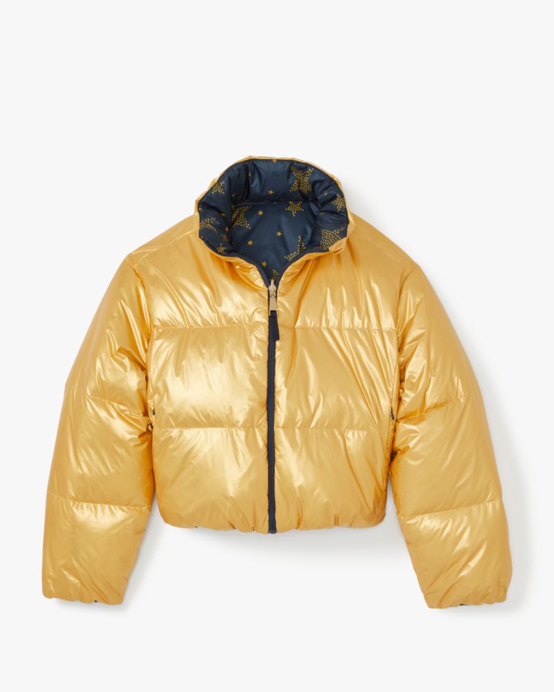 Shop Kate Spade Reversible Puffer Jacket In Blazer Blue/gold