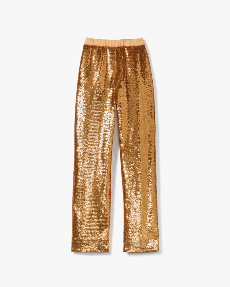 Shop Kate Spade Sequin Jogger Pants In New Gold Luxor