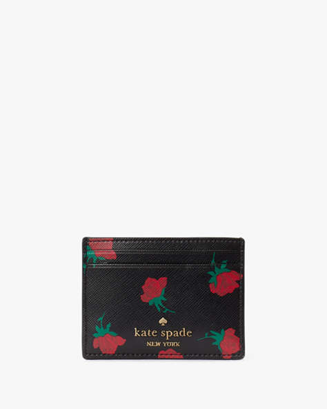 Kate Spade,Madison Rose Toss Printed Small Slim Card Holder,Black Multi