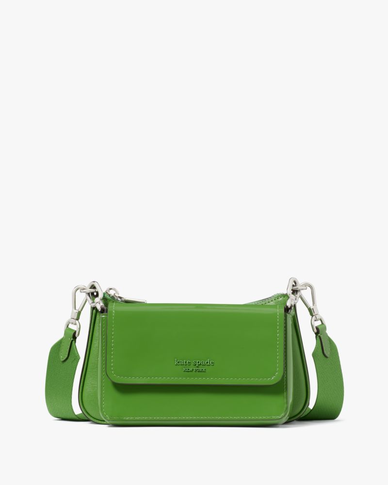 Kate Spade Double Up Patent Leather Crossbody In Green